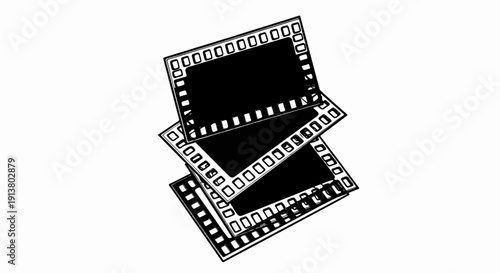 Stacked film strips with perforations and dark frames, black and white