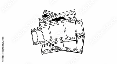 Stacked film strips with visible perforations and empty frames