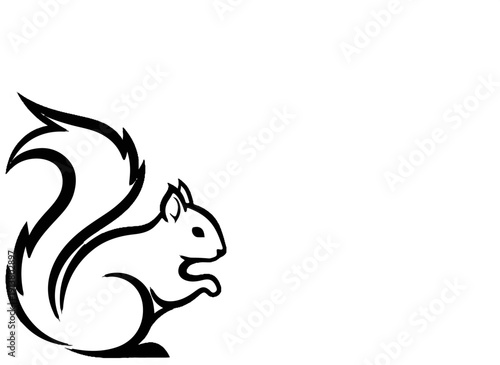 Stylized black outline of a squirrel with a bushy tail, set against white