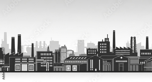 Industrial factory skyline silhouette with smokestacks and buildings.