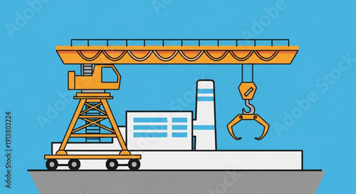 Industrial factory with a large overhead crane and claw.
