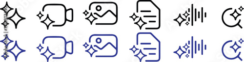 ai generating image video code music text toot bule black line icons set vector illustration