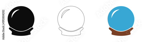 Crystal Ball Icon Vector Set Transparent Background, Black White Blue Crystal Ball Stand Outline Filled Design Isolated