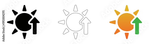 Sun Rise Icon Vector Set Transparent Background, Black White Orange Sun Rise Arrow Up Outline Filled Design Isolated