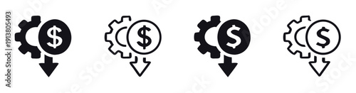 Manufacturing cost reduction vector icon set

