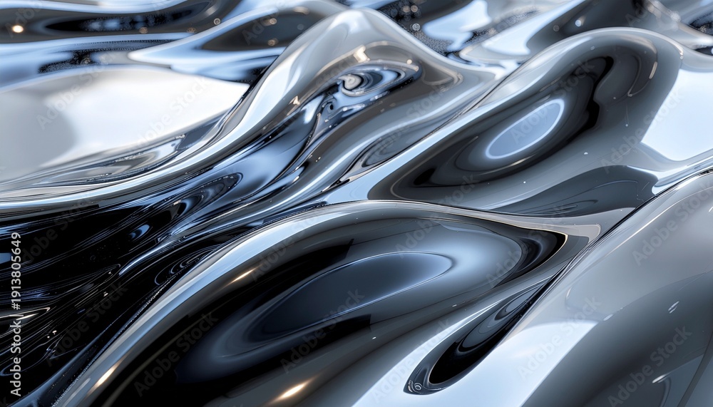 Fototapeta premium A close-up view of abstract, flowing metallic surfaces reflecting light.