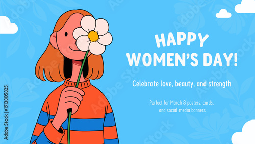 Vector illustration of young cool girl. Women's day on March 8