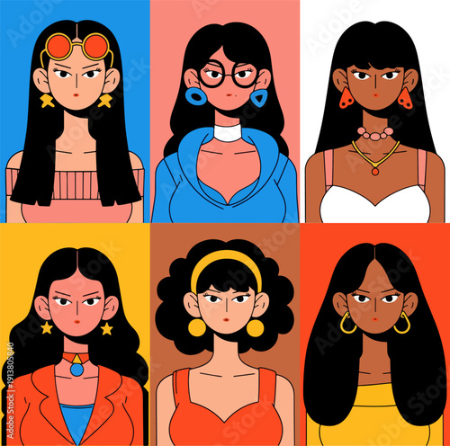 Happy Women’s Day illustration, cute girls, friendship and empowerment poster in modern vector style