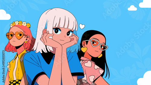 Happy Women’s Day illustration, cute girls, friendship and empowerment poster in modern vector style