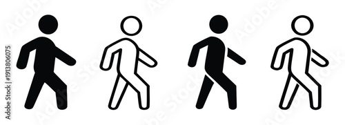 Person walking vector icons. People walking flat and filled vector signs