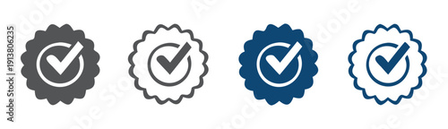 Approved or certified medal icon in a flat style. Rosette icons

