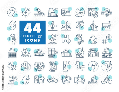 44 Eco energy outline vector icons set