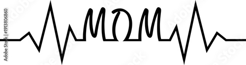 Heartbeat Pulse Vector with MOM word Isolated on Transparent Background