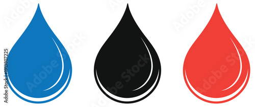 A colorful pattern of water droplets on a clean white background . A pink cartoon teardrop .