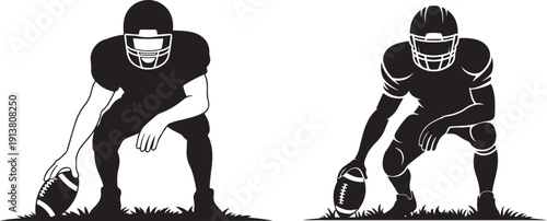 American football player ready to snap the ball with detailed lines and shadows transparent background