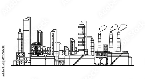 Industrial Factory with Smoke Stacks Illustration.