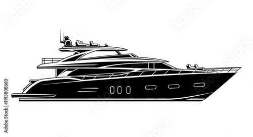 Luxury Yacht with Multiple Decks and Sleek Design.