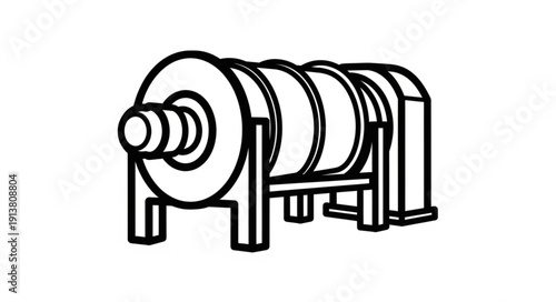 Industrial rotary drum dryer or kiln equipment illustration.