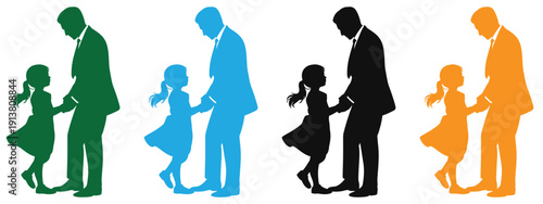 Man and little girl dancing in colorful silhouettes

