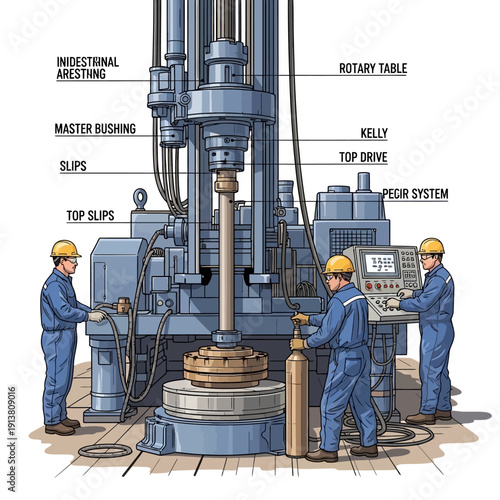 Oil Rig Drilling Equipment with Workers.