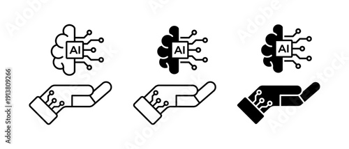 Generative AI vector icons. AI and humans collaborate symbol