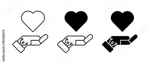 Generative AI vector icons. AI and humans collaborate symbol