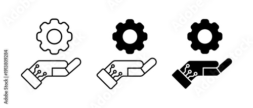 Generative AI vector icons. AI and humans collaborate symbol