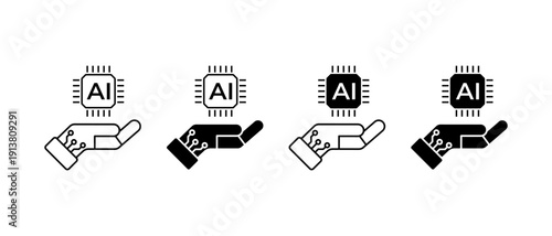 Generative AI vector icons. AI and humans collaborate symbol