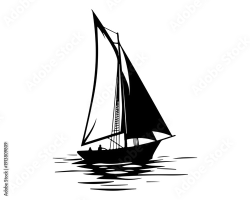 Black Sailboat Silhouette Logo Isolated on White - Vintage Marine Icon