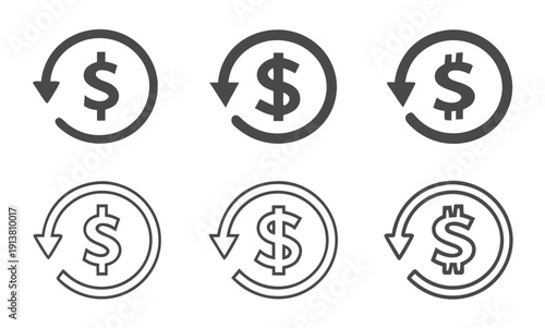 Chargeback vector flat icons. Return money vector signs set

