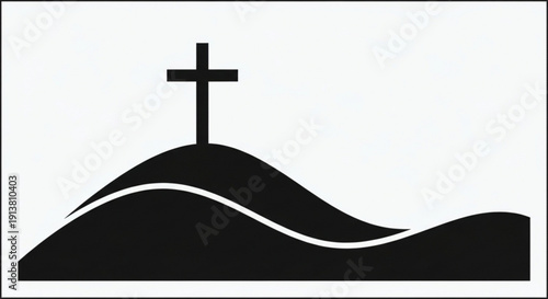 Cross on Hill Silhouette against White Background