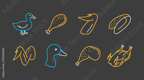 Duck Meat and Poultry Minimal Icon Set