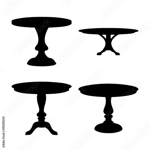 A collection of elegant table silhouettes featuring diverse pedestal and leg designs