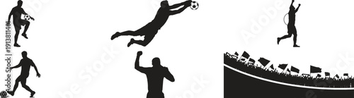 Soccer Players Silhouettes Action on White Background