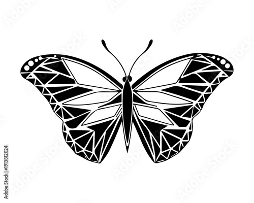 Black and White Geometric Butterfly Illustration. Modern Abstract Insect Design.