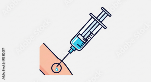 Syringe Injecting into Human Arm, Vaccination, Medical Illustration and Isolated on White