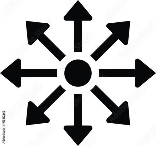 Central point with arrows radiating outwards in all directions.