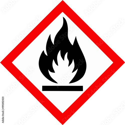 Flammable hazard symbol GHS pictogram for fire risk warning sign for dangerous materials isolated on white background