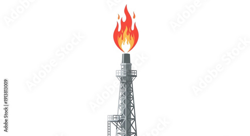 Industrial flare stack burning gas with bright orange flames.