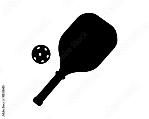 Pickleball Paddle and Ball Black Silhouette Icon for Sports Game