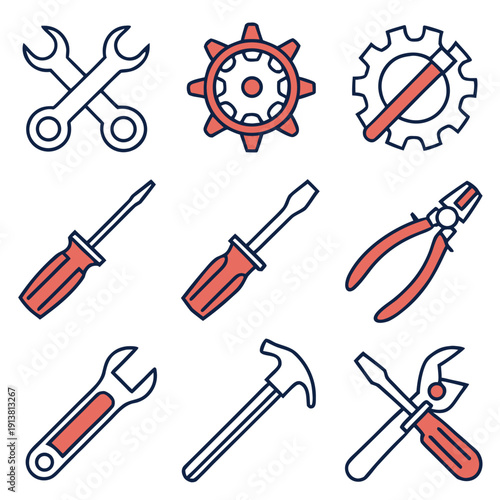 Repair line icon set. Editable Stroke. Maintenance, wrench, fixing, service, tools, repairman, engineer, troubleshoot - stock vector. 