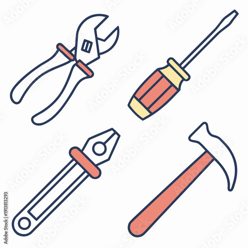Repair line icon set. Editable Stroke. Maintenance, wrench, fixing, service, tools, repairman, engineer, troubleshoot - stock vector. 