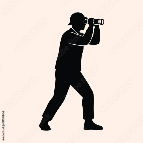 Silhouette of a man looking through binoculars, searching and vision concept