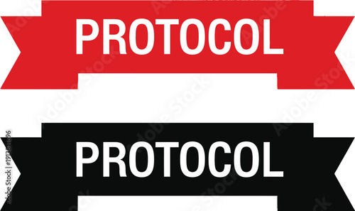 Red and black banner ribbons display the capitalized word protocol in bold typeface.