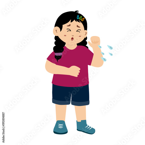 Cute little girl with a cough and pneumonia. Little girl with lung complications after being diagnosed with flu and pneumonia. A sick child with sneezing and feeling unwell. child with symptoms of flu