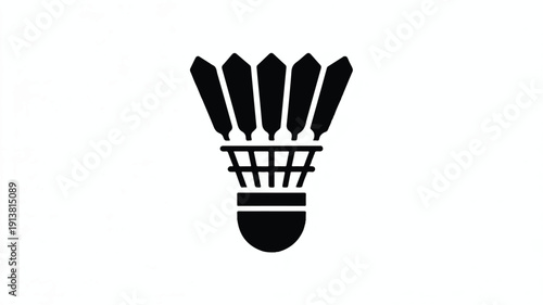 A minimalist black and white icon design of a badminton shuttlecock. 