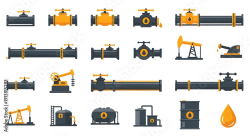 Industrial oil and gas equipment collection illustration.