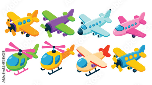 Colorful Cartoon Airplanes and Helicopters aircraft