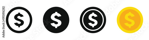 Dollar coin vector icons set. US dollar coin symbols collection