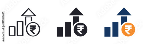 Cost increase vector flat icons. Money increase vector designs

